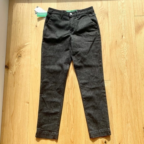 NWT UNITED COLORS OF BENETTON BLACK ANKLE SLIM CHINOS  TROUSERS- 2 - Picture 8 of 16